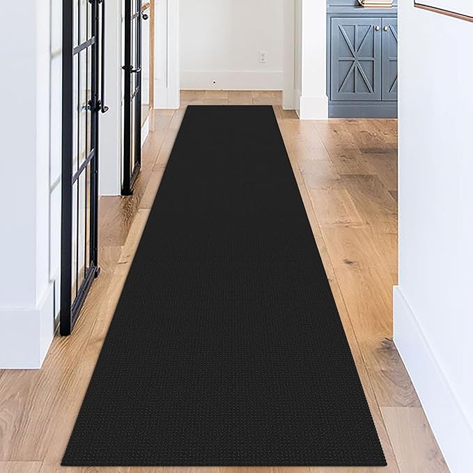 KOZYFLY Long Runners for Hallways 3x12 ft Washable Kitchen Runner Non Slip Rubber Backed Hallway Rugs Cotton Entryway Runner Rug Floor Carpet for Indoor Hall, Backdoor, Kitchen, Black/Dark Grey