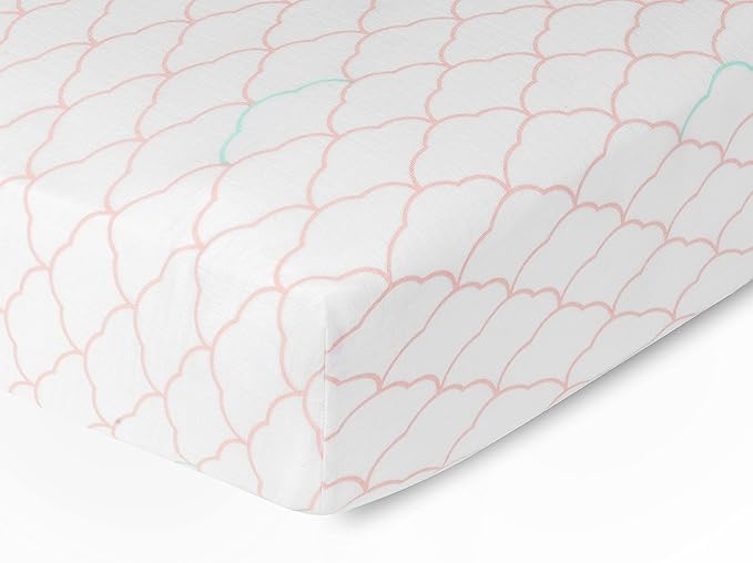 Newton Baby Organic Fitted Crib Sheets (2-Pack) - Ultra Breathable and Soft, 100% Organic Muslin Cotton, Dreamweaver Print in Blush Coral + Solid White, Fits All Standard Cribs