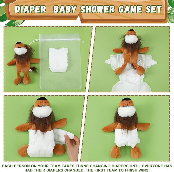 8 Sets Safari Animals Blindfolded Diaper Changing Baby Shower Games Boys Girls Baby Dolls Diapers for Bridal Shower Gender Reveal Games Prizes Gifts for Adults