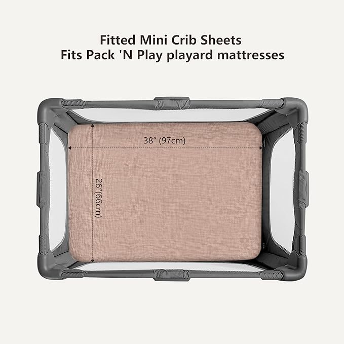 Bearmoss Muslin Mini Crib Sheets for Pack N Play Mattress - 100% Cotton - 38"x26" Soft Breathable Playard Baby Crib Sheets Neutral for Boys Girls - 2 Pack (Pink Star)