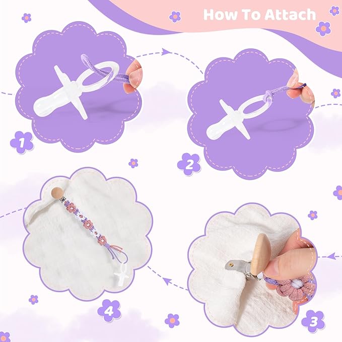 Pacifier Clip for Boys Girls Floral Daisy Macrame Baby Paci Clip Pacifier Holder Leash Boho Wooden Clips Handmade Braided Cotton Binky Clips (1pack:Lavender Style)