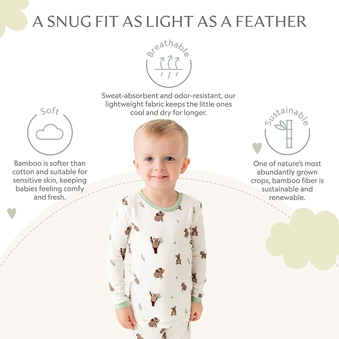 Toddler Pajamas – 95% Bamboo Viscose, 5% Spandex – Soft, Breathable Long-Sleeve Pajama Set for Kids, Sleepwear, Imported