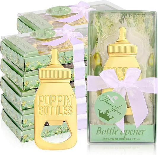 50Pcs Poppin Bottles Bottle Opener Poppin Bottles Baby Shower Favor Gold Baby Shower Bottle Openers Baby Bottle Openers Shower Favors for Guests Gender Reveal Party Wedding Decorations with Green Box