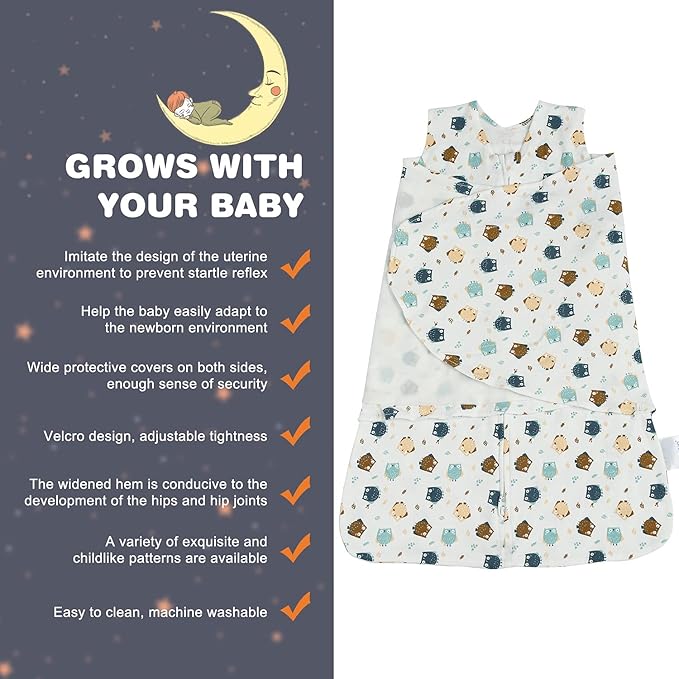 Swaddle-Blanket Baby Girl & Boy Swaddles Newborn Infant Transition 100% Cotton Wrap Blankets, 3-Way Adjustable Wearable Blanket, TOG 1.0 (Owl, 3-6 Month)