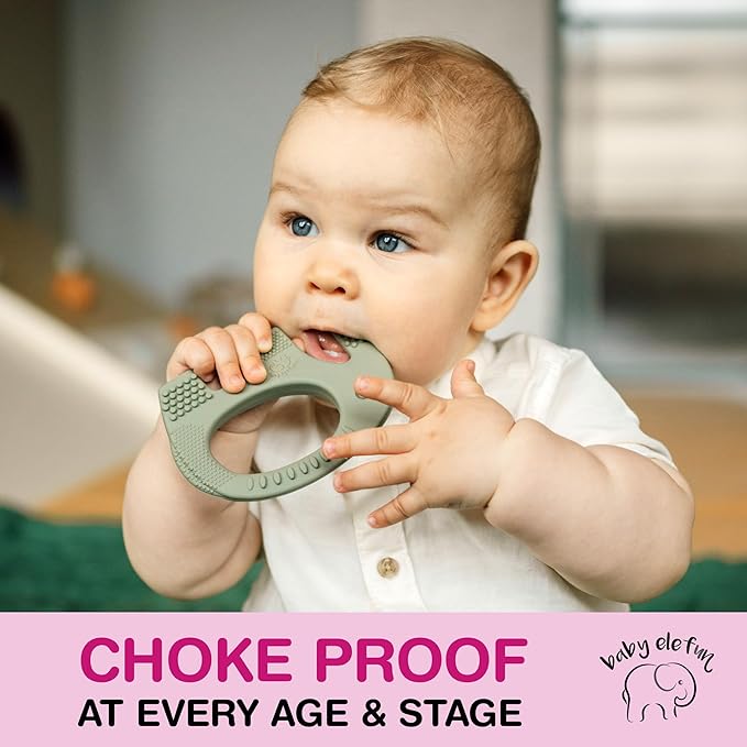 Teethers for Babies 6-12 Months - Baby Elefun 5x Pain Relief Toddler Teether. No More Ouch for Mom Anti Bite Trainer. Nurtures Grasping, Passing, Hand Eye Coordination. Silicone Baby Teething Toy Ring