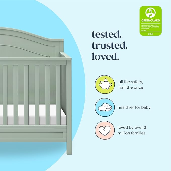 daVinci Charlie 4-in-1 Convertible Crib - GREENGUARD Gold Certified - Converts from Baby Crib to Toddler Bed, Daybed, and Full-Size Bed Effortlessly - 4 Adjustable Heights - Wooden Light Sage Baby Bed