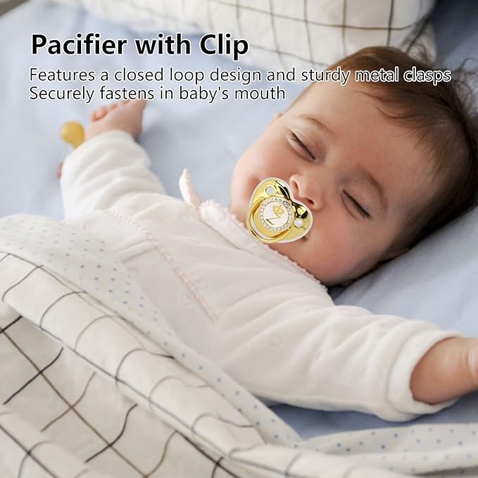 Personalized Golden Letter Baby Pacifier with Bling Design, Clips, Anti-Dust Cover for Newborn Photography, Letter Z