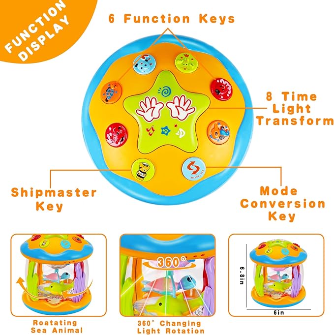 Baby Musical Toys 0-6 6-12 Months Rotating Projector Light Up Infant Tummy Time Toys 0-3-6 Months Sensory Toddler Toy Age 1-2-4 New Birthday Gifts for 1 Year Old Girl Boy Baby Aquarium Learning Toy