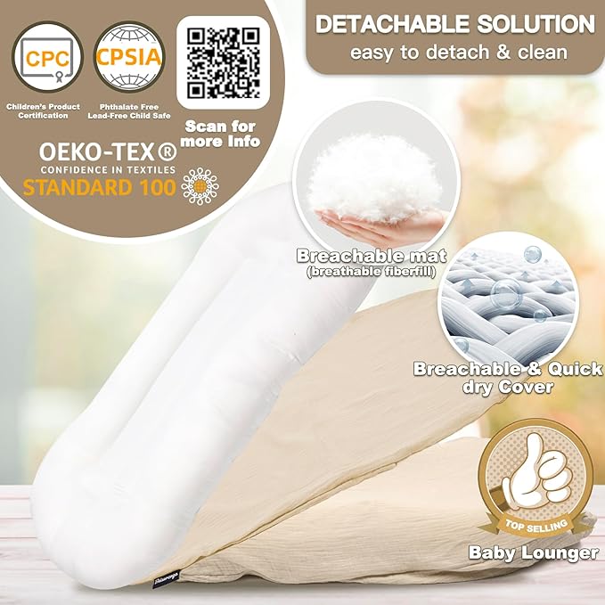 Baby Lounger - Snuggle Cozy Me Infant Lounger for Newborns | Breathable & Soft, Portable Awake-Time Pad, Essential Baby Gift (Lounger Cover Included)