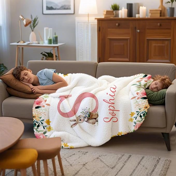 Ship Next Day, Personalized Baby Blanket for Boys Girls - Printed in USA, Custom Baby Blanket with Name Super Soft Plush Flannel, Easter Christmas Brithday Gifts for Baby Shower Kids Toddlers Newborn