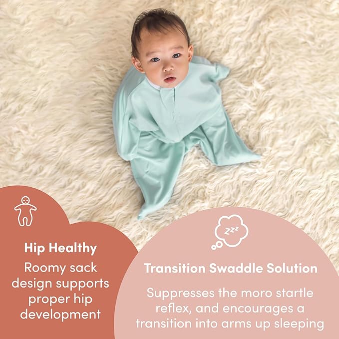 SleepingBaby Zipadee-Zip Transition Swaddle (Classic Mint, Medium for 6-12 Months) and Snuggle Strap (Grey, One Size) - Wearable Baby Blanket and Accessory for Easy Diaper Changes - Polyester, Spandex