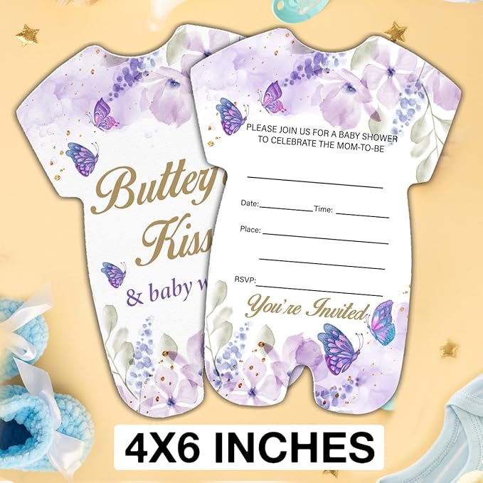 LyoGao Butterfly Baby Shower Invitations for Girl - Floral Butterflies Theme Butterfly Kisses and Baby Wishes Baby Shower Party Fill in Invites Cards With Envelopes (20 Pack)