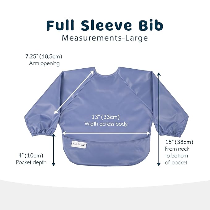 Tiny Twinkle Mess Proof Baby Bibs, 2pk Waterproof Smock Baby Bibs for Eating, Machine Washable Long Sleeve Bibs, Baby Led Weaning, Toddler Bibs, BLW Supplies (Periwinkle Putty, Large 2-4 Years)
