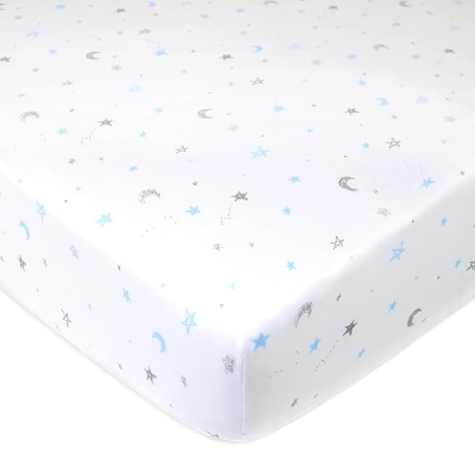 American Baby Company 3 Pack 100% Natural Cotton Fitted Crib Sheets 52" x 28" - Soft, Breathable, Hypoallergenic & Gentle Toddler Bed Sheets, Blue Star/Zigzag, Neutral for Boys & Girls