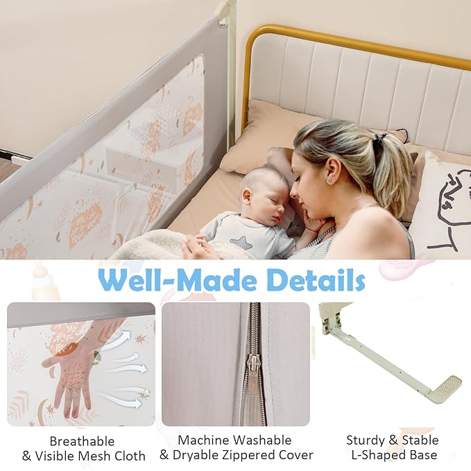 BABY JOY Bed Rail for Toddlers, 59" Vertical Lifting Extra Long Infants Safety Bed Side Rails with Double Lock, Foldable Baby Bed Rail Guard for Twin Double Full Size Queen King Bed Mattress (Gray)