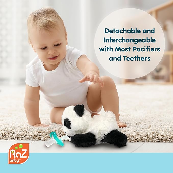 RaZbaby JollyPop Pacifier, Holder w/Detachable Baby Pacifier, Stuffed Animal RaZbuddy, All Ages 0M+, 100% Medical Grade USA Made Silicone, Machine Washable, Textured & Easy to Hold – Panda