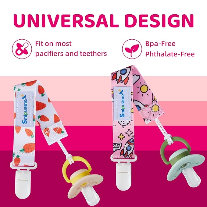Smlpuame Pacifier Clip Girl,6 Pack Stylish Binky Clips Strap for Baby Girls,Paci Holder with Clip Lightweight Universal Fits Most Pacifiers Teether Toy Teething Ring Soothie,Baby Gift(Flower & Fruit)
