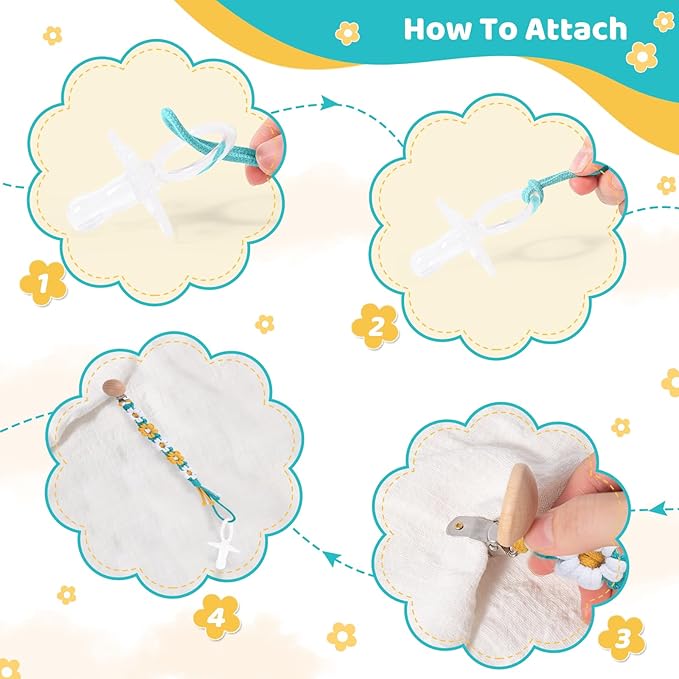 Pacifier Clip for Boys Girls Floral Daisy Macrame Baby Paci Clip Pacifier Holder Leash Boho Wooden Clips Handmade Braided Cotton Binky Clips (1pack:Yellow Daisy B)