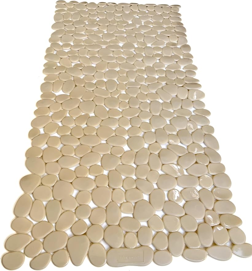 “Pebbles” Non-Slip Bathtub/Shower Mat 27.5”x14” Rectangular, Non-Toxic, Safe, Clean, Machine-Washable, Superior Grip & Drainage, Vinyl, for Smooth Floors ONLY, Opaque Light Brown