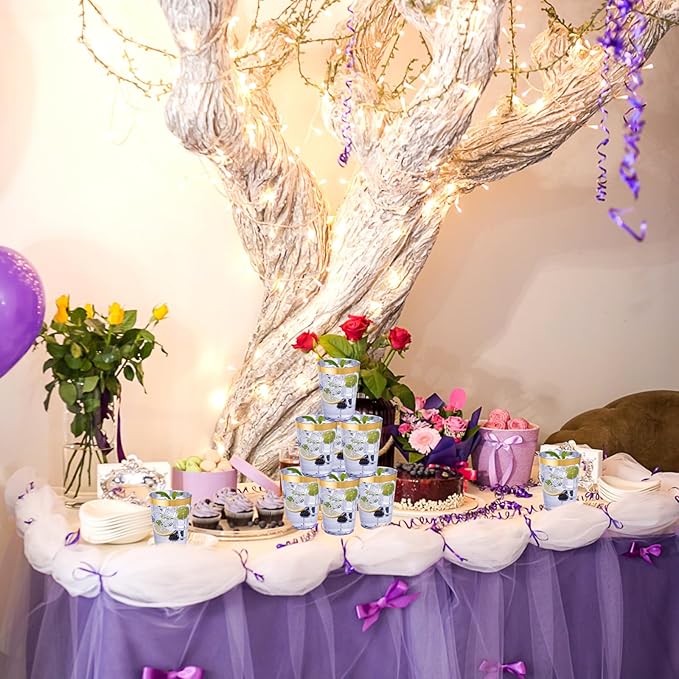supernal 100 Pack Purple Plastic Cups - 10 Oz Clear Disposable Cups with Gold Trim,Clear Purple Plastic Cocktail Glasses Perfect for Weddings,Birthday,Parties & Elegant Events,Disposable Wine Glasses