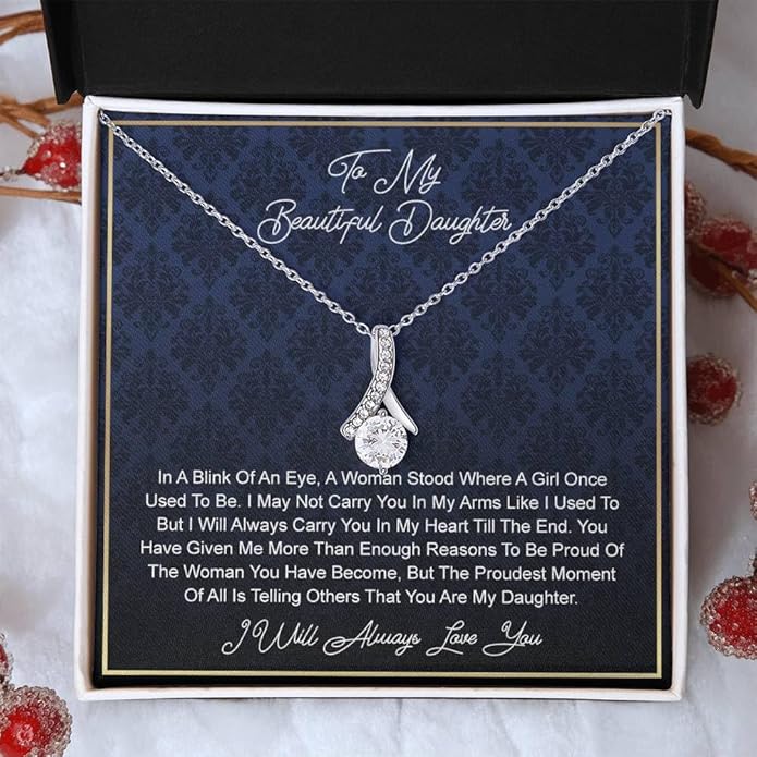 To My Daughter Gift Necklace From Dad or Mom - Badass Daughter Jewelry With Heartfelt Message & Elegant Box