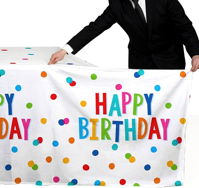 Happy Birthday Decorations: Birthday Party Supplies Set - Birthday Dots Design with Happy Birthday Tablecloth. Includes 3 Pack of 54X108inch Waterproof Plastic Table Covers for Boys/Girls Party