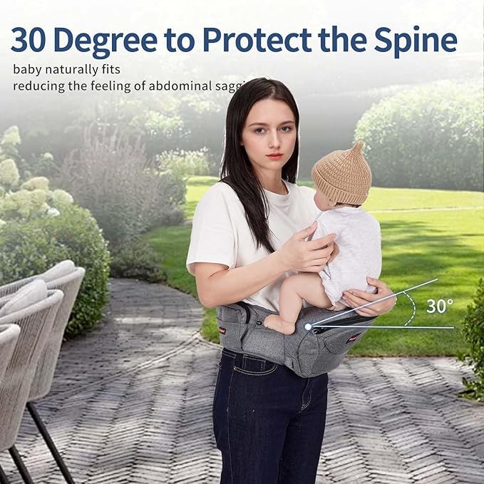 Baby Carrier with Hip Seat, Newborn to Toddler, Adjustable Extended, Ergonomic M Position Baby Carrier with Multiple Pockets 7-40lbsfor dad and mom, Grey