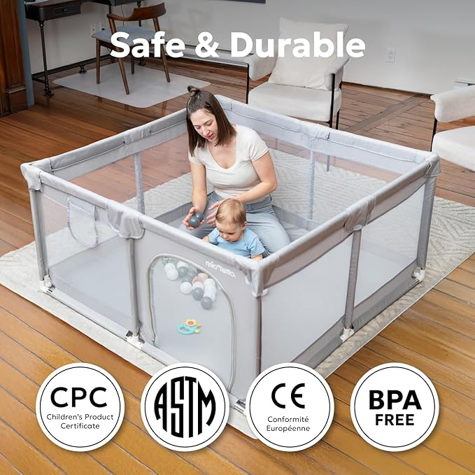 MioTetto Baby Playpen 50x50 – Portable Play Pen, Playpen for Babies and Toddlers with Gate and Breathable Mesh – Indoor, Outdoor Baby Play Yard with Balls & Hangers - Safe and Sturdy Play Pen