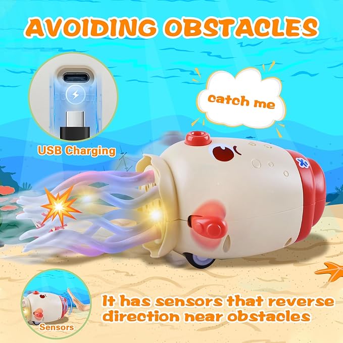 GEVINST Dancing Octopus Baby Toy, Toddler Crawling Tummy Time Toys with Light and Music, Electric Magic Dancing Squid Toy for 12-18+ Months Kids, Funny 1st Boys Girls Birthday Gifts, Beige