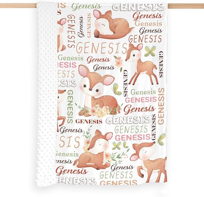 Personalized Baby Blanket for Girls Deer Custom Baby Blankets with Name Dotted Backing Customized Gifts for New Mom Customize Baby Blanket for Kids Newborn Birthday