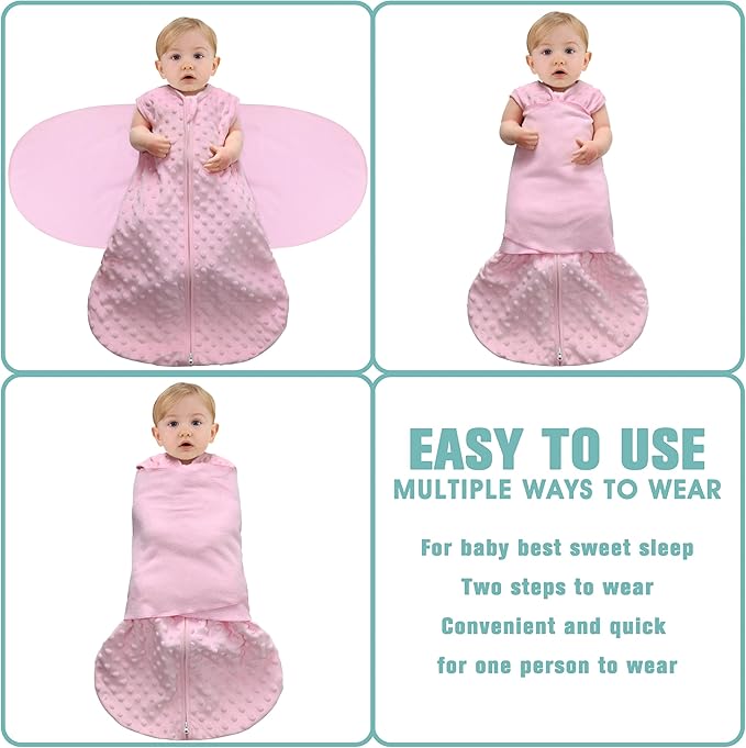 Fleece Newborn Sleep Sack Baby Swaddle,3-Way Adjustable Wearable Blanket,2 Pack Fleece Swaddling Sleeping Bag TOG 2.0, (Gray & Pink, 0-3 Months)