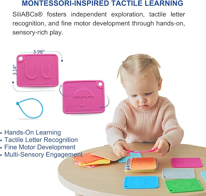 SiliABCs Alphabet Flash Cards, Non-Toxic Silicone Alphabet Flash Cards for Toddlers 1-3, Montessori Toddler Preschool Alphabet Learning Activities, Dishwasher Safe Soft Baby ABC Cards