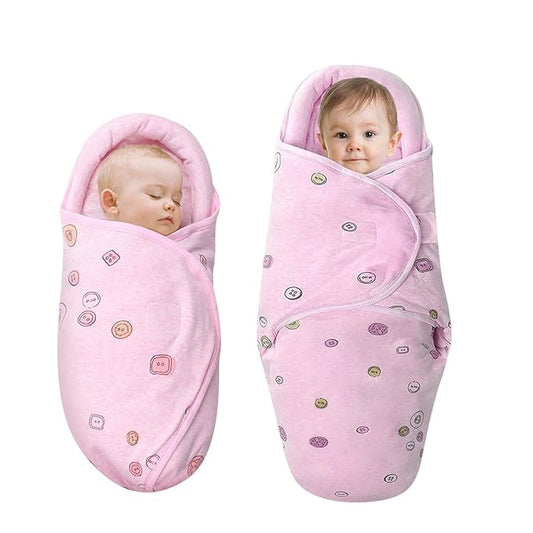 Organic Cotton Baby Swaddle Blankets, Baby Blanket Wrap for Newborn Baby Boys Girls, Skin Friendly Wearable Swaddling Sleep Sack Calms Startle Reflex (Button, Peachpink, 0-3 Months + 3-6 Months)