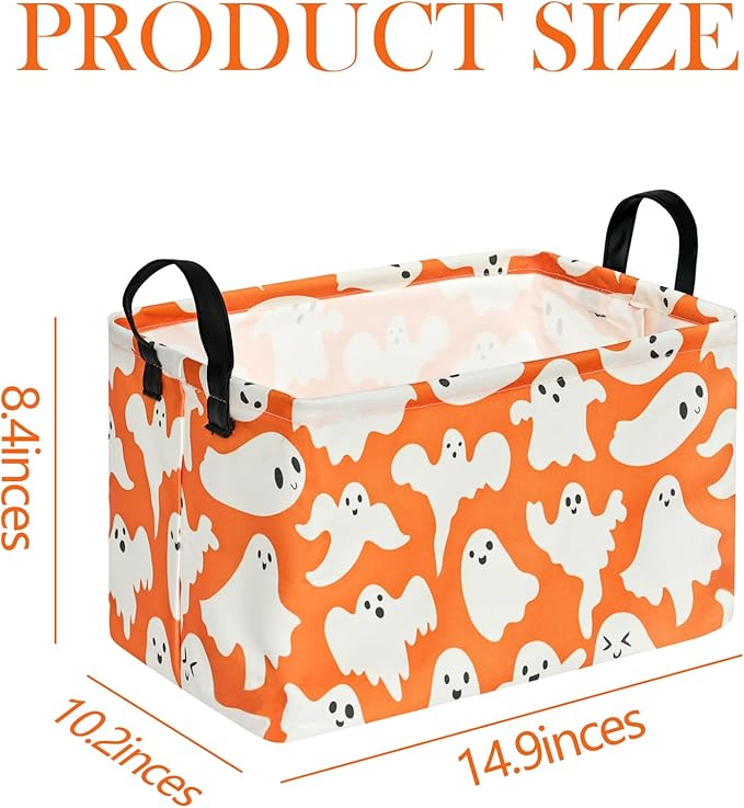 Ghost Halloween Party Basket, Collapsible Gift Storage Container for Kids' Toys and Clothes, Cute Organizer Box