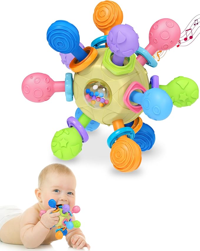 Baby Toys for 0-6 6-12 Months Ages 0-2, Tummy Time Montessori Toys for Babies 0 3 6 9 12 18 Months, Newborn Infant Sensory Toys, Baby Shower Gifts for Boys Girls -Yellow