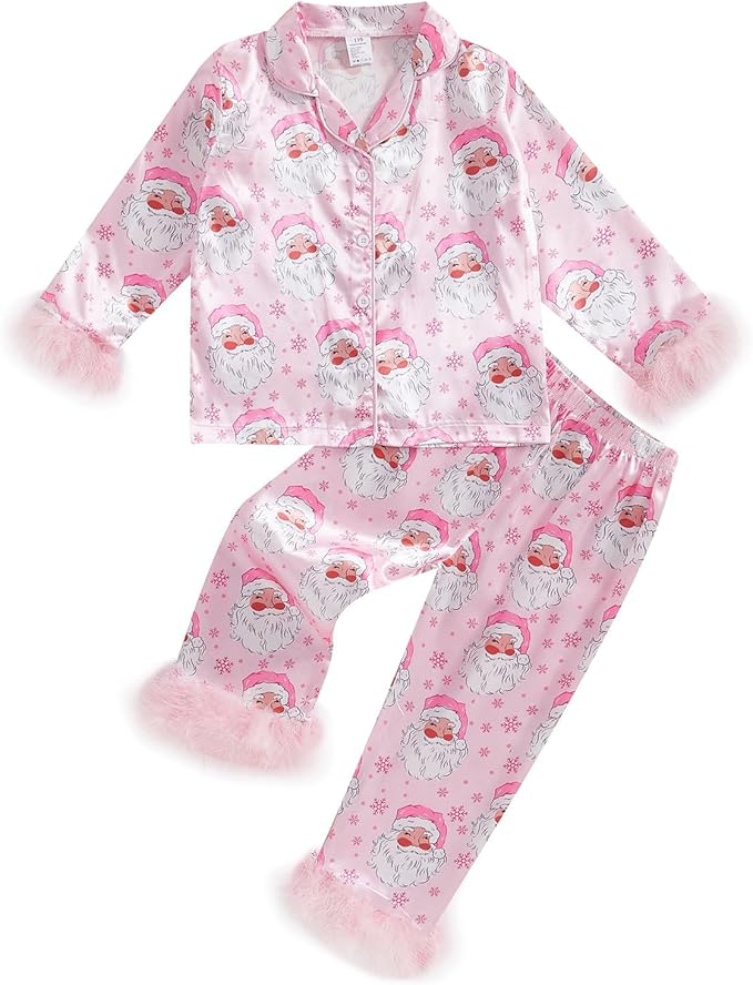 Toddler Kids Baby Girl Solid Pjs Ruffle Long Sleeve Button Shirt Top and Pants Cotton 2Piece Pajamas Set