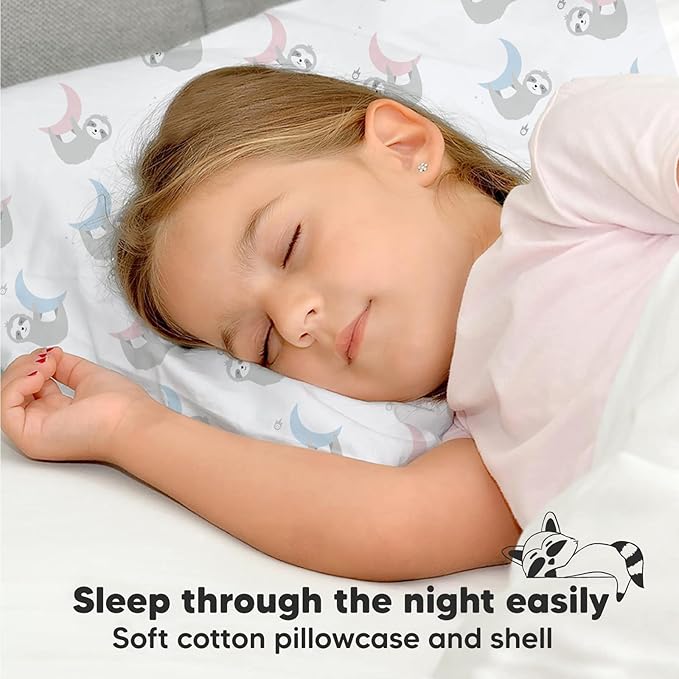 Toddler Pillow with Pillowcase - 13x18 My Little Dreamy Kids Travel Bed Pillows for Sleeping, Organic Cotton Small Pillowcase, Soft & Breathable, Machine Washable, Toddlers 2-5 Years Old (Moon Sloth)