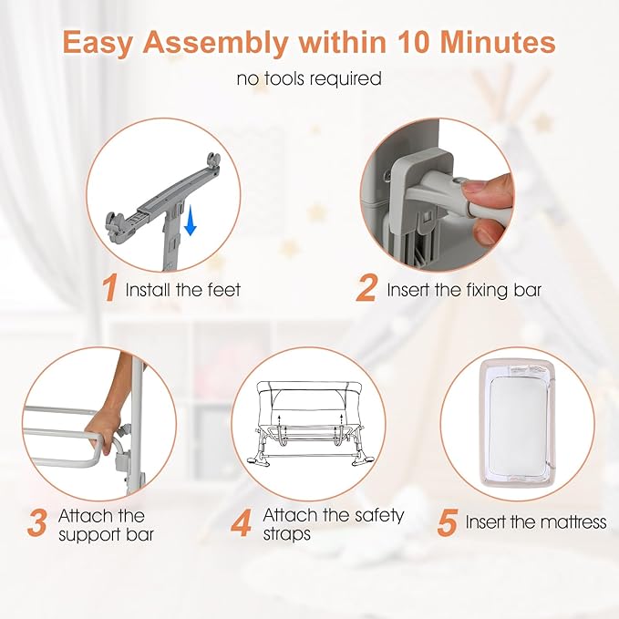 INFANS 3 in 1 Baby Bassinet, Bedside Sleeper for Newborn, Folding Crib with Mattress, Travel Bag, Wheels, 4-Sided Mesh, Easy to Assemble Cradle Co Sleeper Stationary, Rock (Beige)