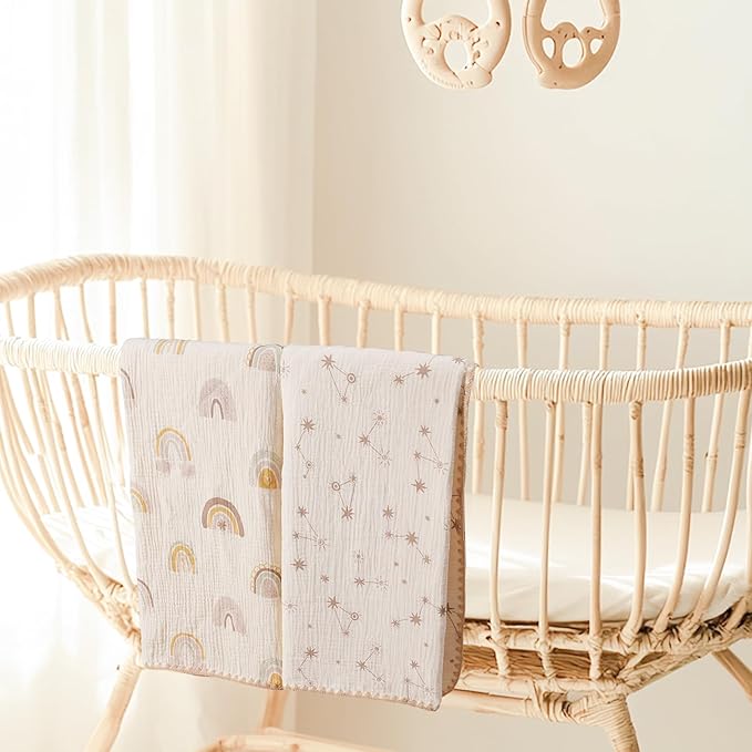 Baby Blanket with Dotted Double Layers Muslin Soft Swaddle Blanket Cotton Neutral Receiving Blankets for Toddler Baby Quilt Throw Blanket Bed Throw Blanket for Newborn Unisex 40x40 Inch-Rainbow