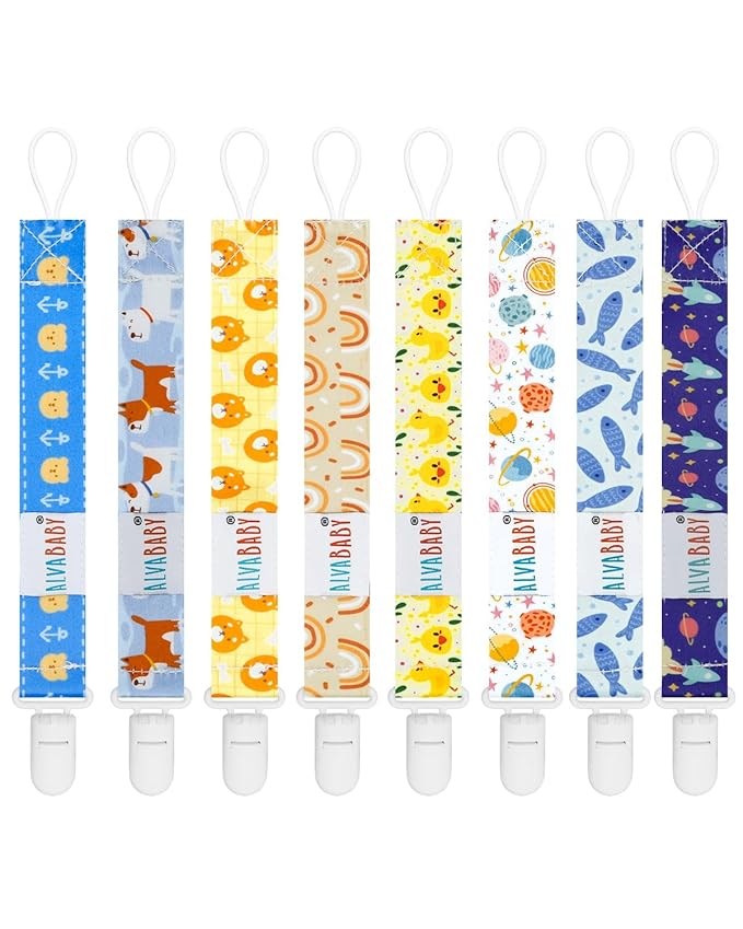 ALVABABY 8 Pack Paci Clip Holder Leashes for Newborn Baby Boys Girls 8DBP06A