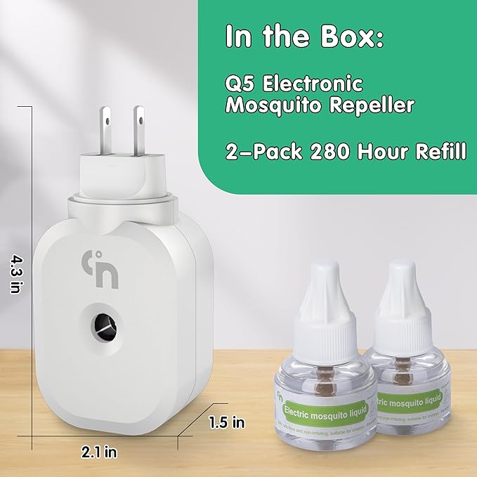 Mosquito Repeller, Electronic Mosquito Repellent Plug in Indoor Use, Includes 2-Pack 280 Hr Repellent Refills, No Candles or Flames, DEET-Free, for Home, Bedroom, Office, Kitchen (White)