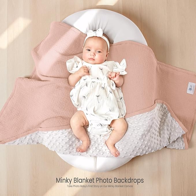 lulumoon Baby Blanket for Newborn Receiving: Minky Dot & Muslin Lightweight - Thermal Blanket Gift for Baby Shower & Hospital Welcoming 30"x40"(Pink)
