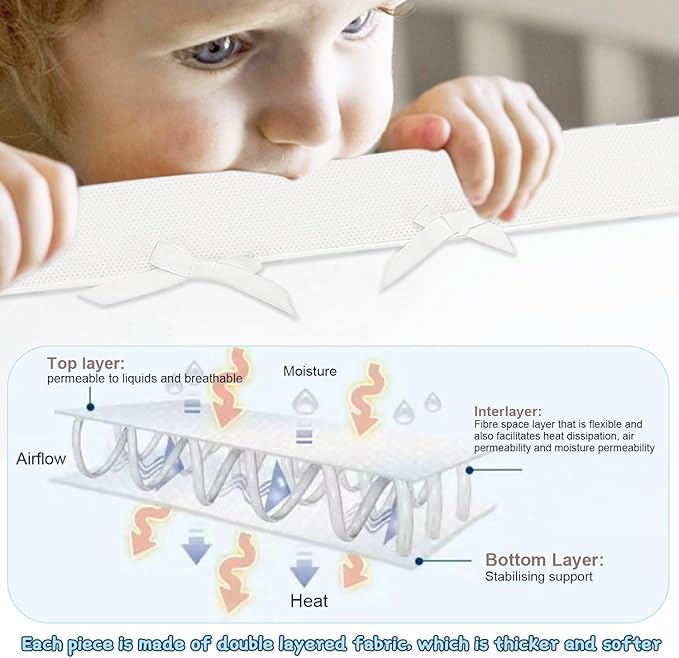 3 in 1 Crib Rail Covers Upgradted Sets,Rail Guard for TeethingSoft Anti-Collision Strip Corner Cover, Suits for Most Standard Bed (White)