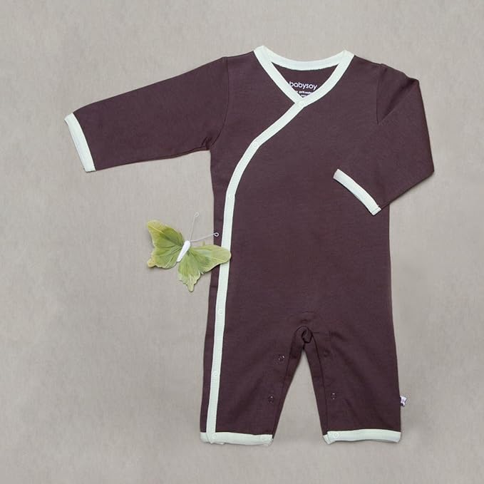 Babysoy Newborn Baby Unisex Kimono Side Snap Long Sleeve Onepiece Romper Coverall