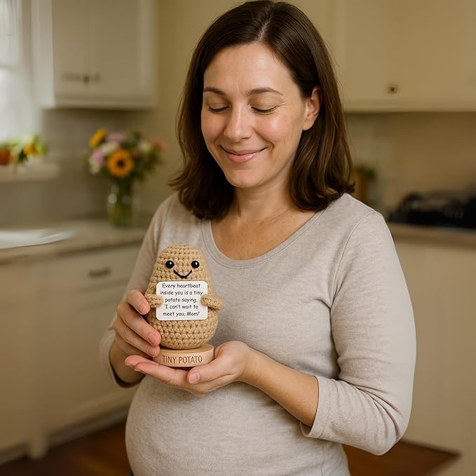 Mom to Be Gifts - Handmade Crochet Potato with 30 Empowering Messages for Expecting Moms - Unique Gift for Pregnant Women - Pregnancy Gift for Christmas | Funny Crochet Doll for an Expecting Mom
