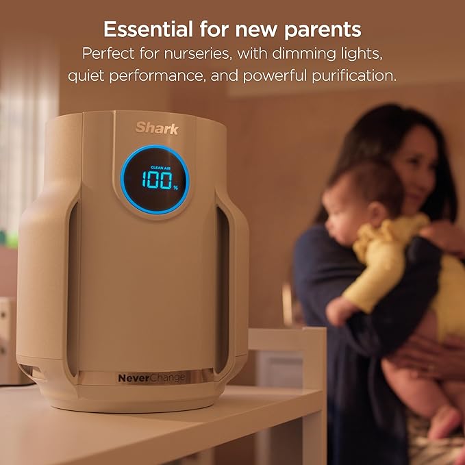 Shark NeverChange Air Purifier Compact Pro with Long-lasting HEPA Exceeding Filtration, Captures Pet Dander, Dust, Smoke, and Allergens, up to 250 sq. ft. for Bedroom, Home Office, Dorm, HP072GN