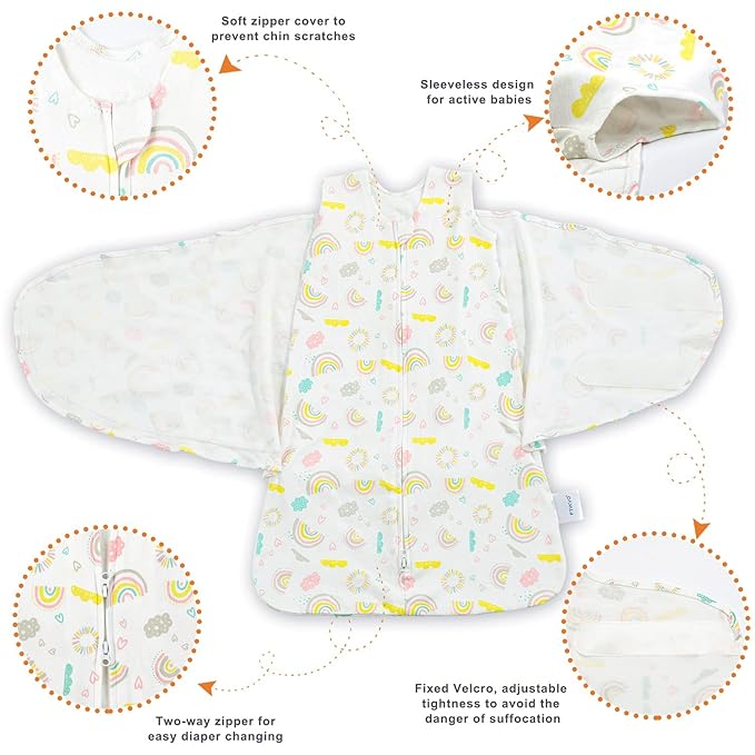 Swaddle-Blanket Baby Girl & Boy Swaddles Newborn Infant Transition 100% Cotton Wrap Blankets, 3-Way Adjustable Wearable Blanket, TOG 1.0 (Rainbow 0-3 Month)