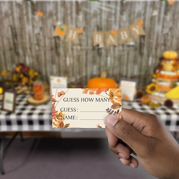 Fall Guess How Many Kisses Are in the Jar (1 Standing Sign + 50 Guessing Cards),Pumpkin Halloween,Bridal Shower Sign,Baby Shower Sign - QJ16
