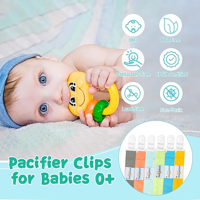 Babygoal Neutral Pacifier Clips, 6 Pack Paci Holder Clips for Boys and Girls Fits for Most Baby Pacifier, Binky Styles,Teethers and Toys 6PS10