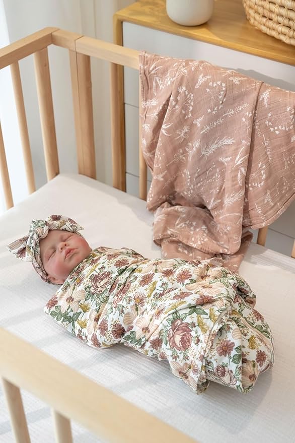 Little Jump 2 Pack Western Wild Flowers Muslin Swaddle Blankets for Baby Girls, Receiving Blanket Large 47 x 47 inches, Soft Breathable Muslin Baby Blanket for Newborn(Vintage Floral)